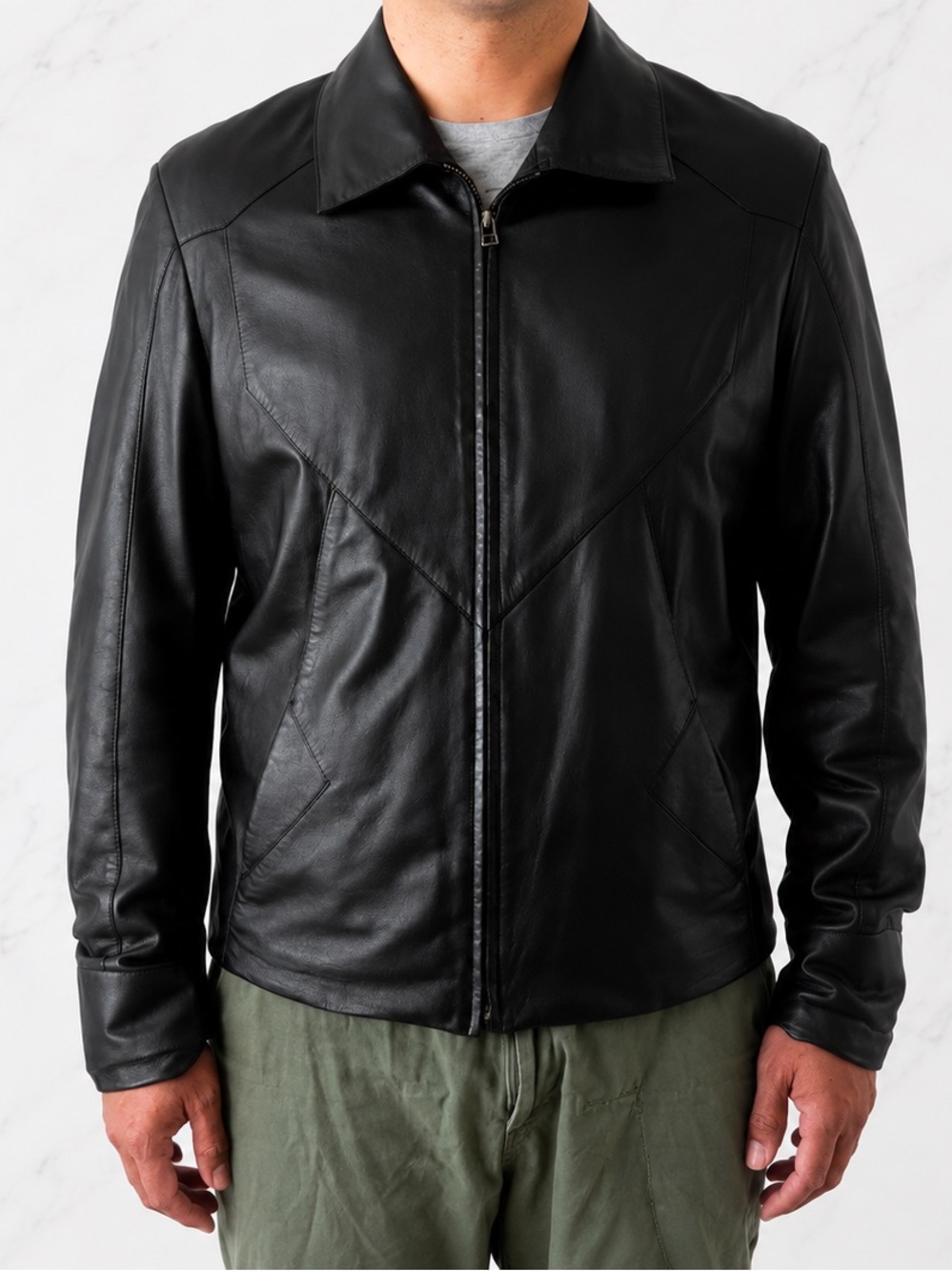 Men's Black Leather Zip-Front Jacket (size XL)
